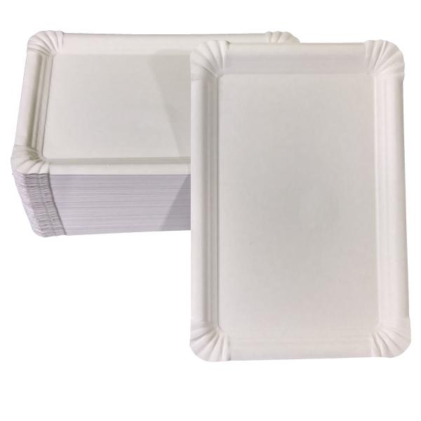 100 flache Pappteller weiß eckig 16 x 23 cm
